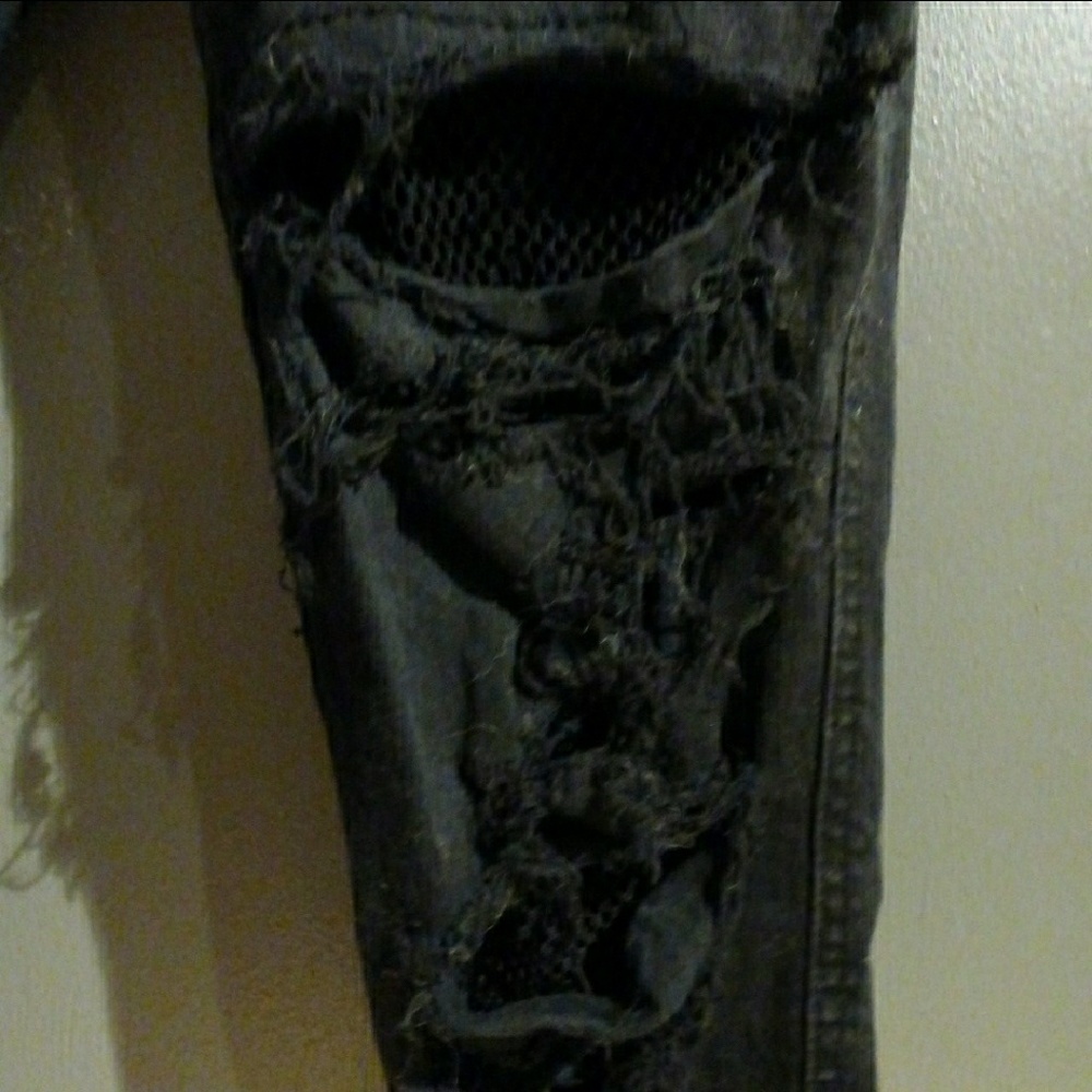 Royal bones distressed fishnet skinny jeans size 3